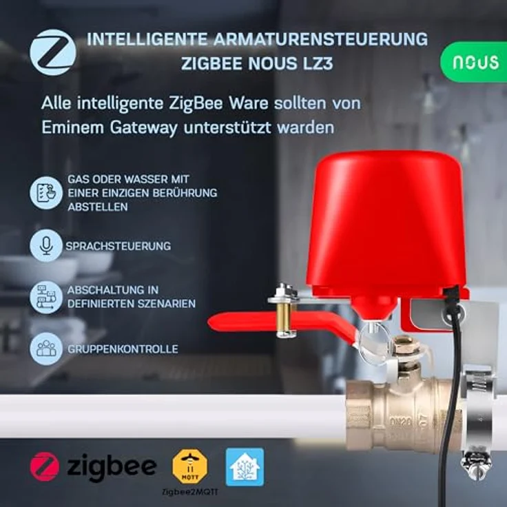 NOUS LZ3 ZigBee Wasserventil, Smart Home Bewässerungssteuerung mit Google Assistant und Amazon Alexa, TUYA App, manuelle Rückstellfunktion, einfache Installation – Bild 2