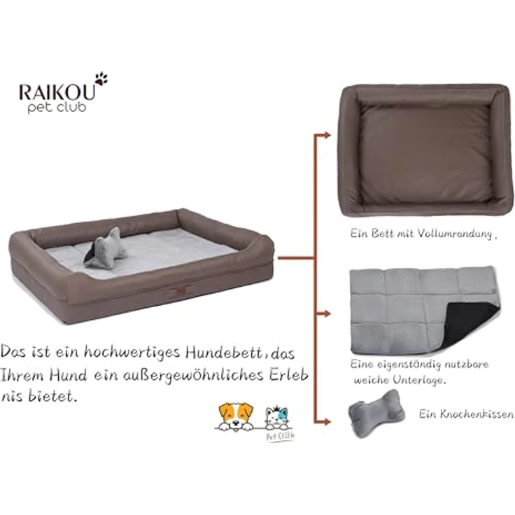RAIKOU Hundematratze Hundebett mit Abnehmbarem Kissen, waschbar, gepolstert, grau - Preisvergleich – Bild 3