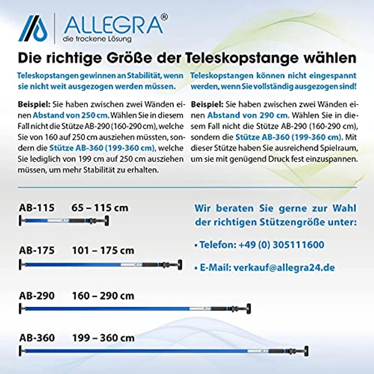 ALLEGRA AB175 Deckenstütze Profi Einhandstütze bis 60kg Baustütze Höhe 175cm Teleskopstütze Montagestütze (Weiß) – Bild 4