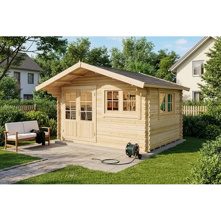 Alpholz Gartenhaus Holz Gabriel 400 x 300 cm, Naturbelassen mit 28 mm Wandstärke und inkl. Fußboden – Bild 1