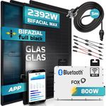 SUNNIVA® Balkonkraftwerk FULL BLACK BIFACIAL GLAS-GLAS 2392W/800W Solaranlage mit 800W Fox ESS Micro Wechselrichter Wifi, 4x460W Solarmodule, 5m Kabel, Photovoltaikanlage, Bifaziale - Steckerfertiges Balkonkraftwerk für hohe Effizienz und jährliche Einsparungen