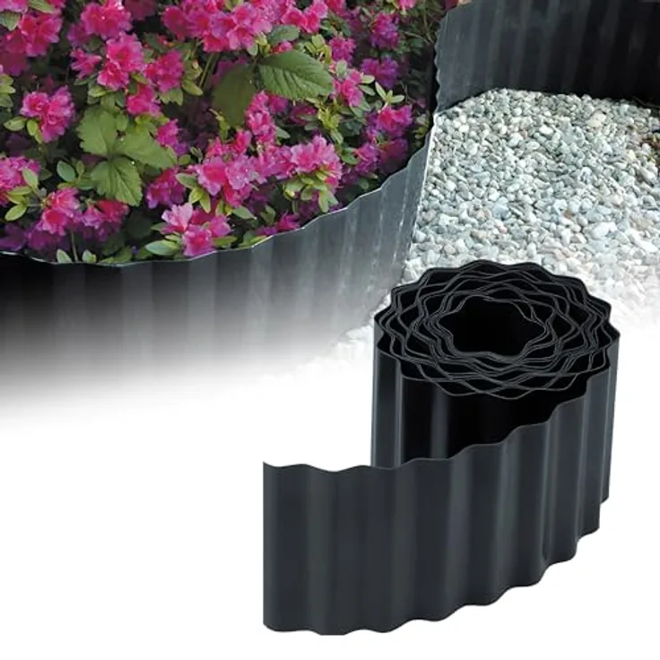 GARDENIX Rasenkante Kunststoff 9m, Höhe 20 cm - Flexibel und wetterbeständig, Beeteinfassung Anthrazit für Blumenbeet