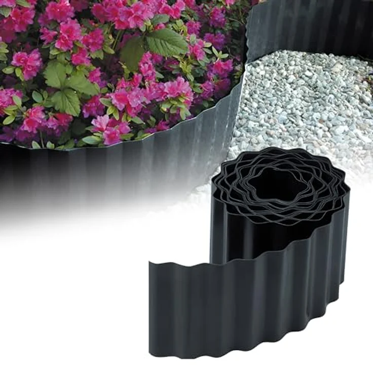 GARDENIX Rasenkante Kunststoff 9m, Höhe 20 cm - Flexibel und wetterbeständig, Beeteinfassung Anthrazit für Blumenbeet – Bild 1