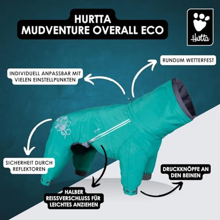 HURTTA Mudventure Overall ECO, wasserdichter Hundeoverall mit reflektierenden Prints, schwarz – Bild 4