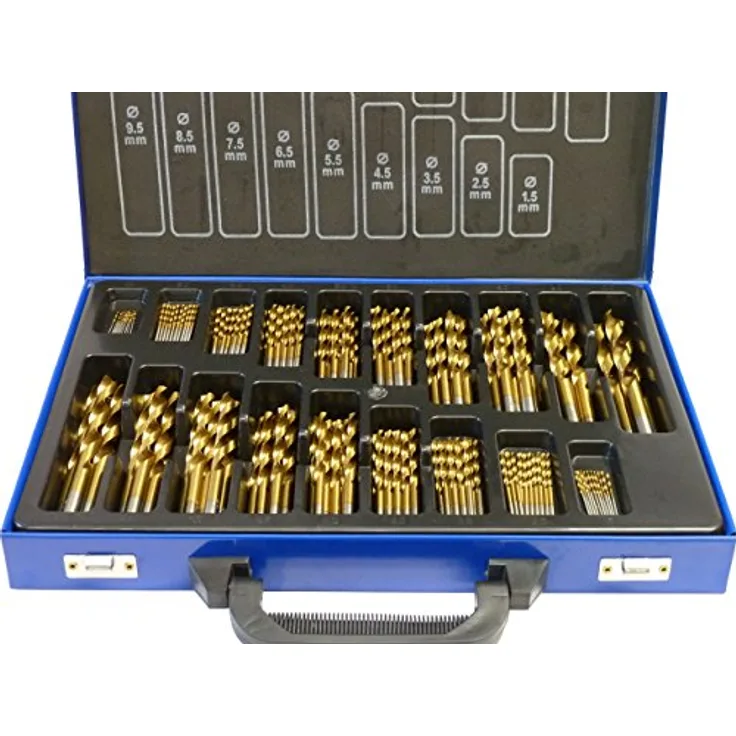 PeTools (+500%) Spiral-Bohrer HSS-R EG TiN, 170tlg. Metall- und Stahlbohrer Set (1-10mm), titannitridbeschichtet, zylindrisch, rollgewalzt, 118° Kegelmantelanschliff