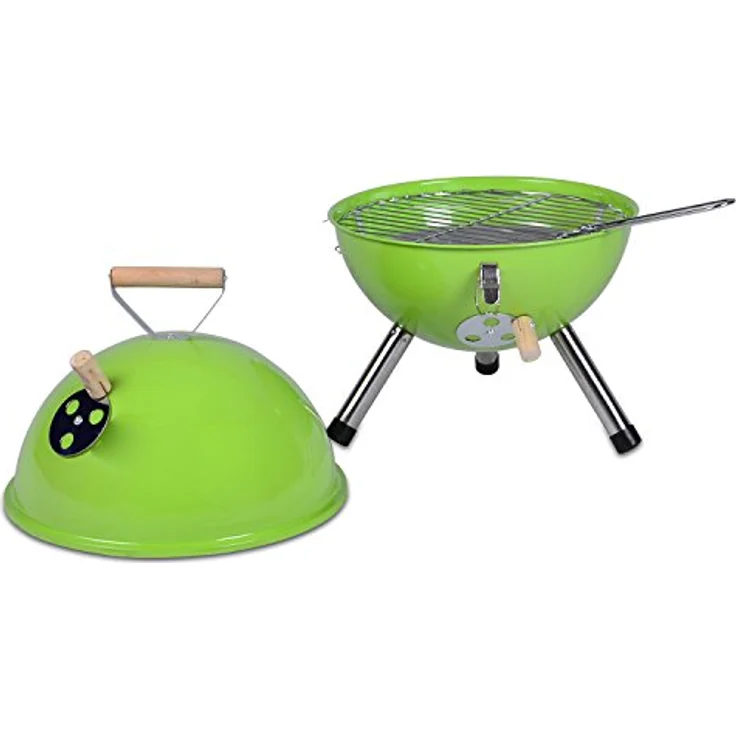 Nexos YG00263_G Mini Holzkohlegrill Kugelgrill Holzkohlegrill für Garten Terrasse Camping Festival Picknick BBQ Barbecue 30 cm grün – Bild 3