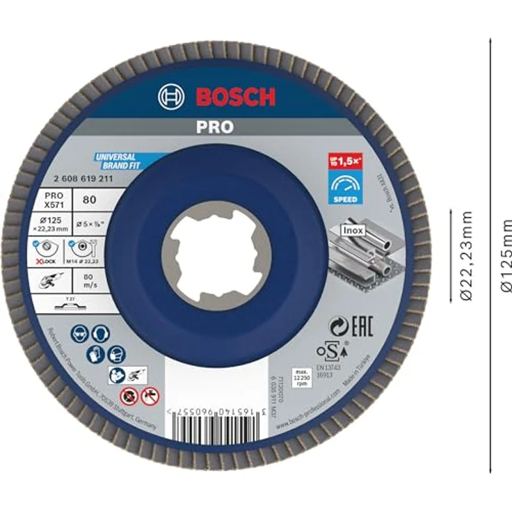 Bosch Professional gerade Fächerschleifscheibe Best (für Metall, X-LOCK, X571, Ø125 mm, Körnung K80, BohrungsØ 22,23mm) - Preisvergleich – Bild 2