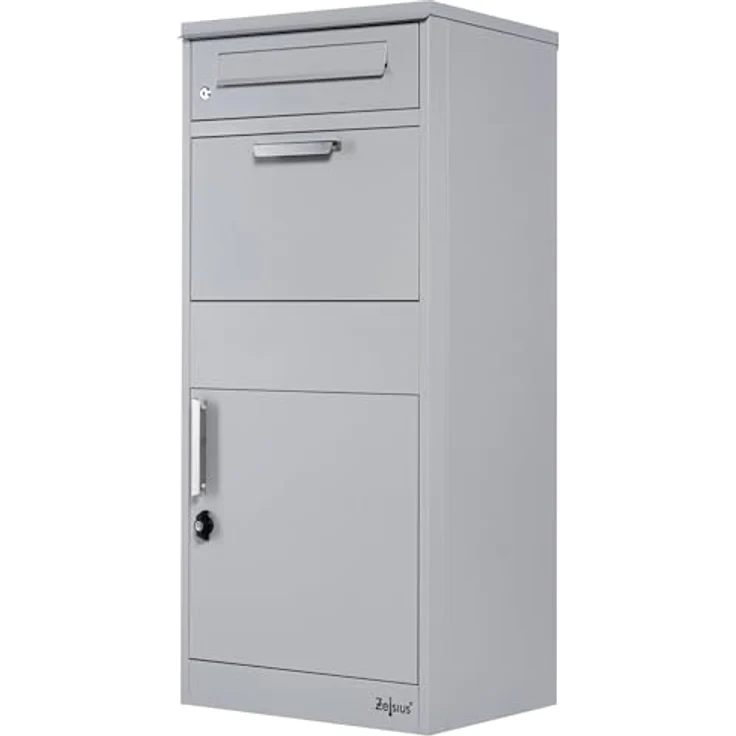 Zelsius Paketbriefkasten RAL9007 Grau mit Paketfach, integrierte Rückholsperre | Bodenmontage | Parcel Box – Bild 1
