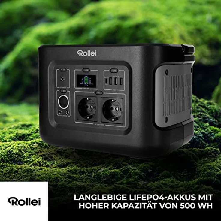 Rollei Power Station 500, 450WH Solargenerator mit LIFEPO4-Akku, 1.000W max Leistung, tragbarer Stromspeicher ideal für Camping, Wohnmobile, Garten, Notstrom Schwarz – Bild 3