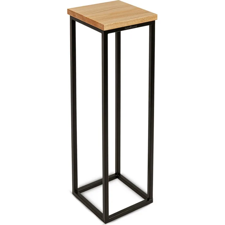 holz4home® Blumenständer Dekoständer aus Eichenholz Massiv Natur Geölt I Dekosäule Stahlrahmen, Loft- und Industriestil