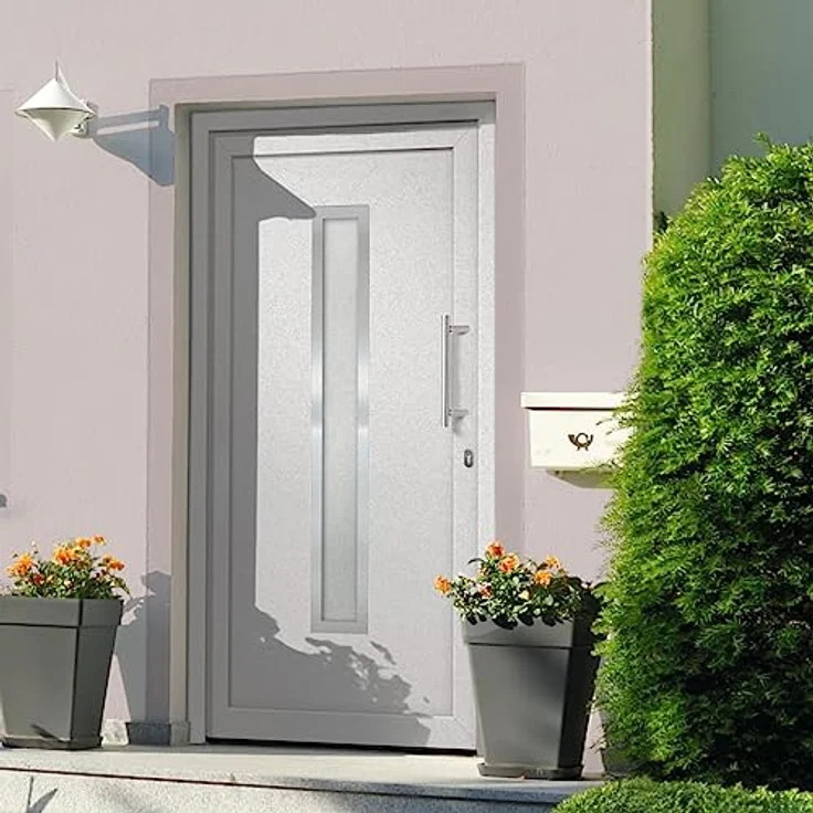 vidaXL Haustür, Eingangstür mit Handgriff-Set, weiß, 98x190cm, Isolierverglasung, 5-fach verriegelt – Bild 2