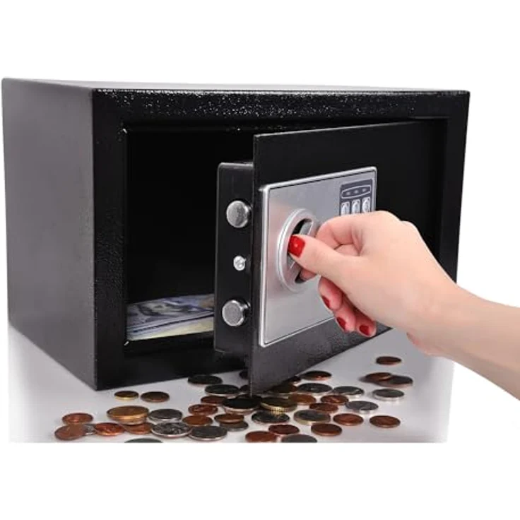 MT MALATEC Heimtresor Tresor Elektronischer Safe mit Zahlenschloss und Schlüsselcode 22627, Schwarz, 10 Liter Kapazität, Wandmontage möglich – Bild 3