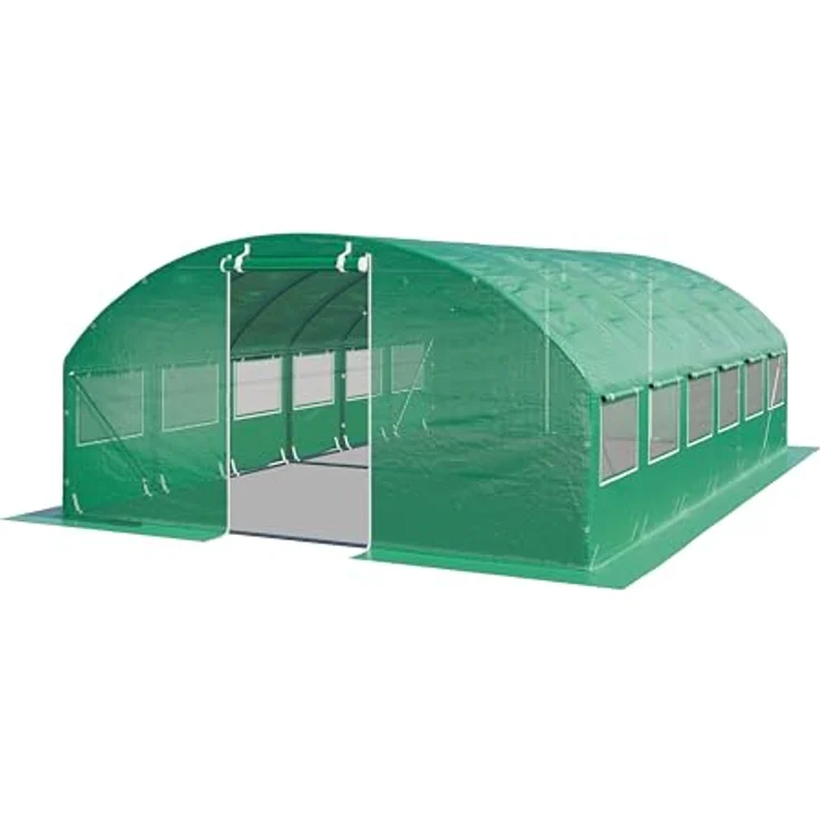 TOOLPORT Foliengewächshaus Gewächshaus 4x6m stabil & langlebig mit Fenster - reißfeste PE Plane 180g/m² grün transparent - SCHNELLE AUFBAUZEIT & HOHE STABILITÄT – Bild 1