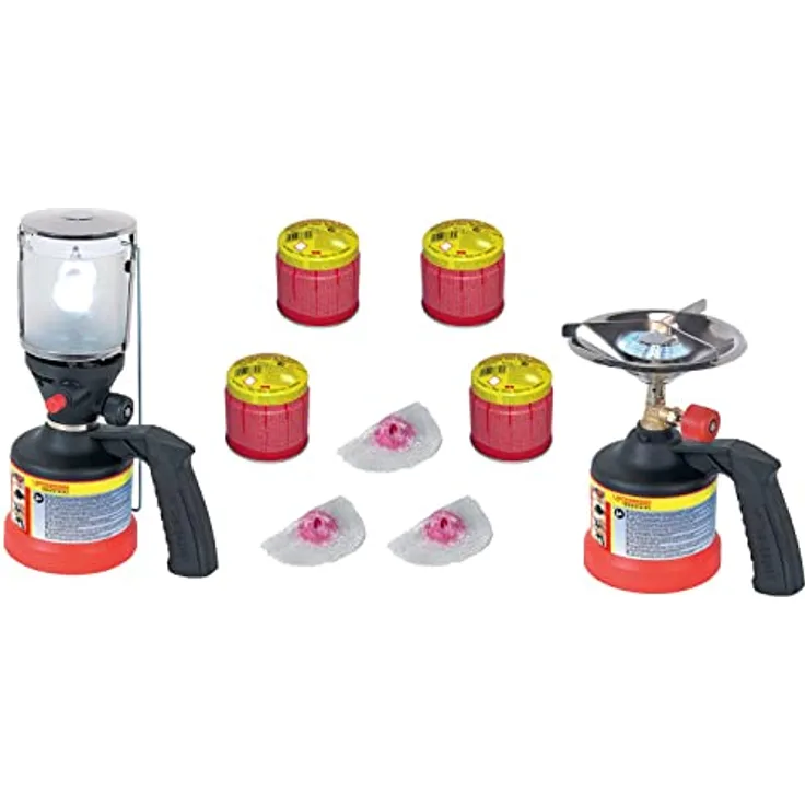 Rothenberger Campingkocher, 9-teiliges Set mit elektrischer Piezo-Zündung, kippsicherer Dreipunkt-Topfauflage und hochwertigen Materialien
