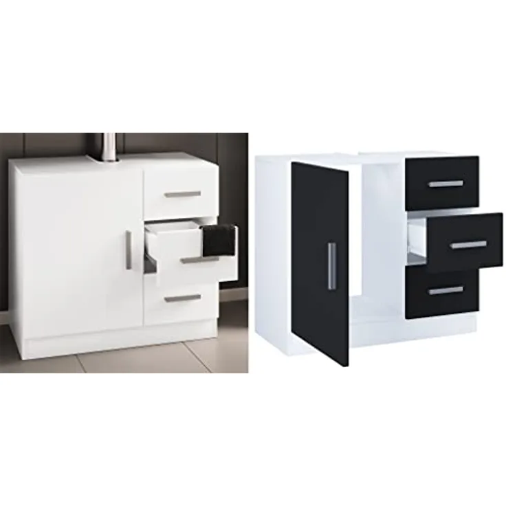 VCM Badmöbel Badunterschrank Waschbeckenunterschrank Badezimmer Schublade Zalo XL Weiß/Schwarz
