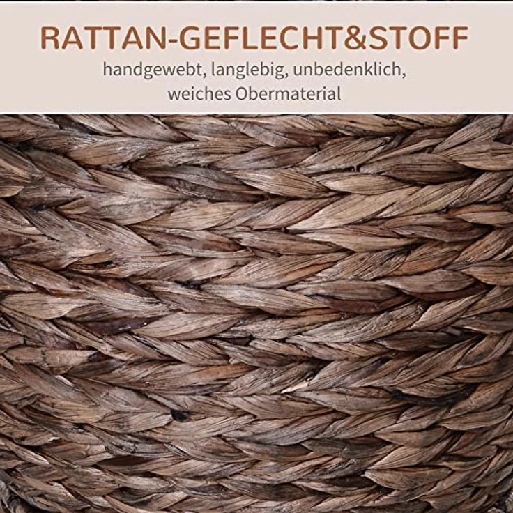 PawHut Rattan Katzenkorb Katzenhütte Katzenhöhle Katzenbett mit Kissen Haustierbett aus Wasserhyazinthe für Wohnzimmer Dunkelbraun 50 x 42 x 60 cm – Bild 5