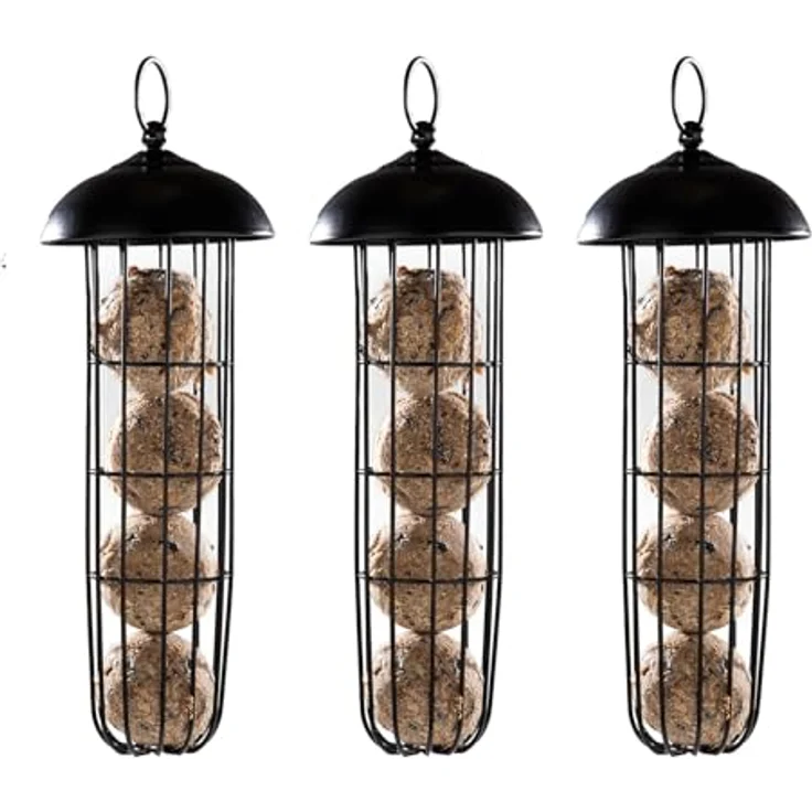 CULT at home Meisenknödelhalter Vogelfutterspender XL, 3er Set aus Metall, schwarz, für bis zu 4 Meisenknödel, Höhe 29 cm, abnehmbares Dach – Bild 2