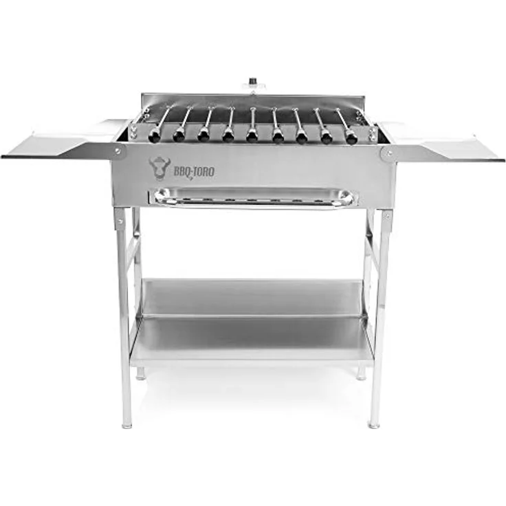 BBQ-Toro Grilltisch mit elektrischem Spiessdreher und Grillrost | Edelstahl Grill mit Drehspiess Aufsatz 9 Spießen Grillrost und Motor | mit Netzstecker und USB – Bild 1