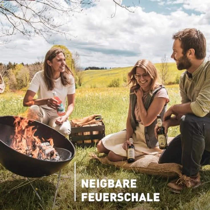 höfats Bowl 57 Feuerschale mit Edelstahl Sternfuß - raucharme Verbrennung - Feuerstelle mit Plancha Grillplatte und Grillrost nutzbar - kippbarer Feuerkorb, schwarz, Ø 57 cm – Bild 5