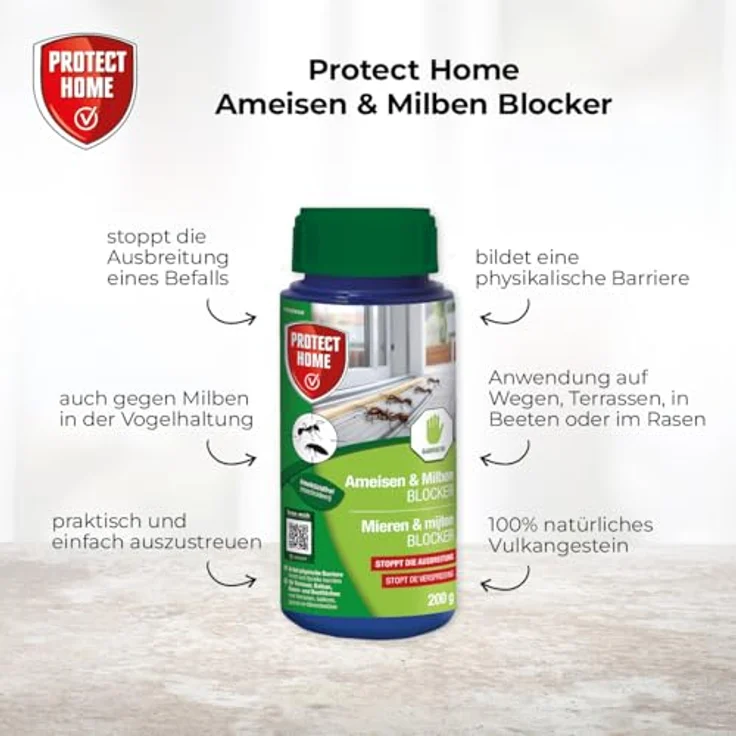 PROTECT HOME Ameisen & Milben Blocker, insektizidfreies Naturmittel gegen Ameisen und Milben, 200 g Dose für Garten und Rasen – Bild 2