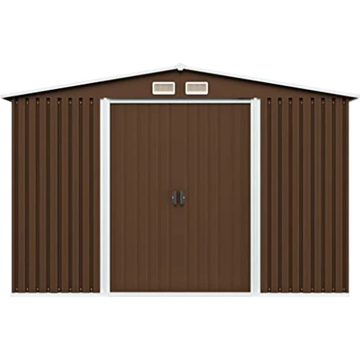 vidaXL Geräteschuppen mit 4 Entlüftungsöffnungen Schiebetür Gerätehaus Gartenhaus Schuppen Gartenschuppen Braun 257x205x178cm Stahl – Bild 2