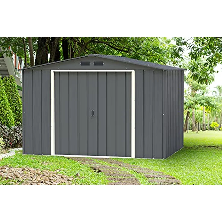 Duramax ECO 10 x 8 (7.28 m²) Metallgerätehaus, feuerverzinktes Metall gerätehaus - Geräteschuppen, verstärkte Dachkonstruktion, wartungsfreier und wetterfester Metallschuppen, Anthrazit – Bild 2