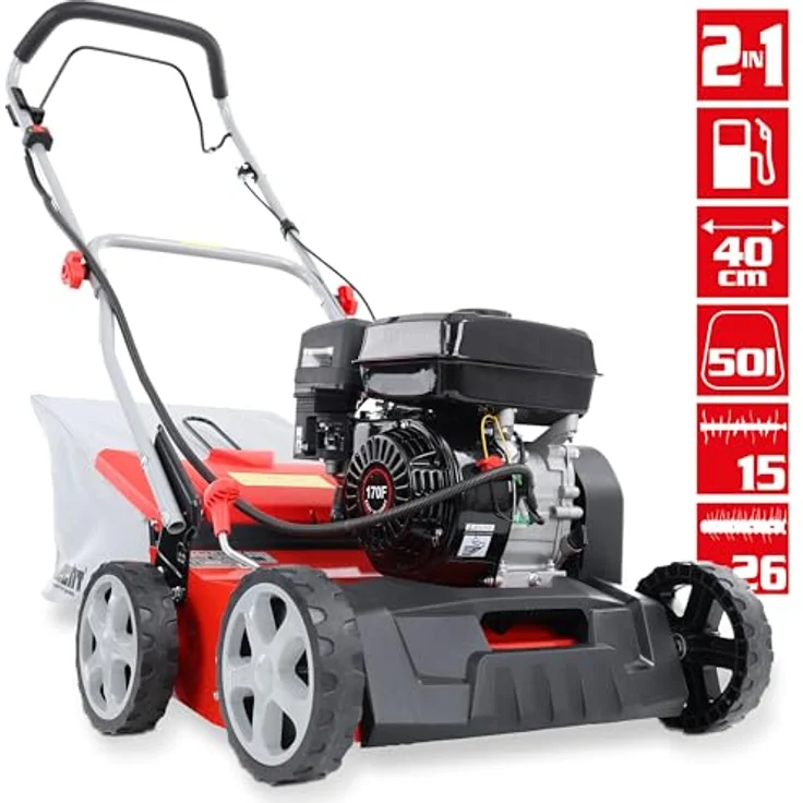 Hecht Benzin-Vertikutierer 5645, 2in1 Rasenlüfter mit 40 cm Arbeitsbreite, 5,8 PS, 15 Messer und 26 Federkrallen – Bild 2