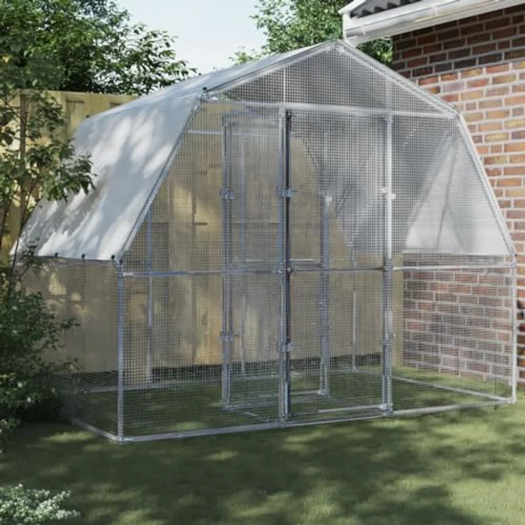 vidaXL Hühnerkäfig 2 Stk., Hühnerstall mit Wasserfestes Dach Tür, Freilaufgehege für Hühner Kleintiere, Hühnerhaus Kleintierstall, Silbern Verzinkter Stahl – Bild 2
