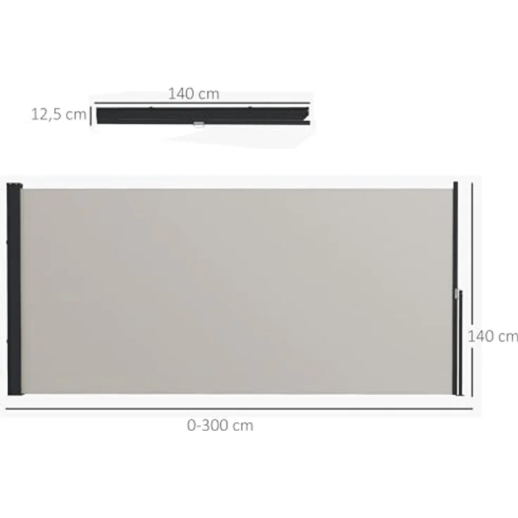 Outsunny Seitenmarkise Ausziehbar, 300 x 140cm Gartenmarkise, Sichtschutzwand mit UV-Schutz, Windschutz, Metall, für Terrasse, Balkon, Polyester, Hellgrau – Bild 5
