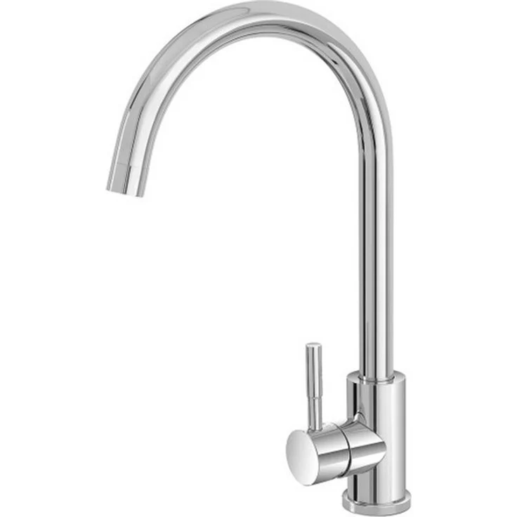 Feridras Kitchen Einhebelmischer Küchenarmatur mit hohem gebogenem Auslauf, Chrom, 24 cm hoch, Messing