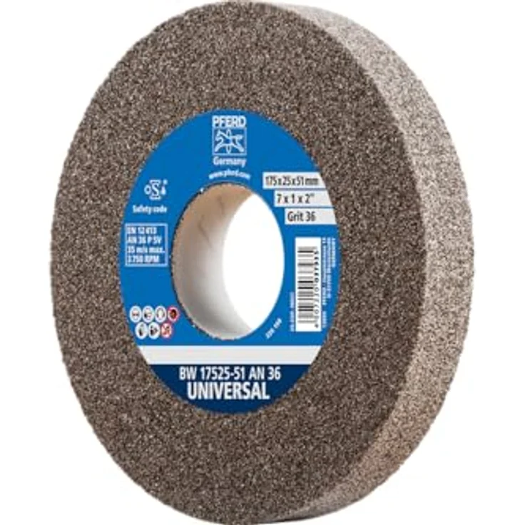 PFERD Schleifbockscheibe, 175x25x51mm, Ausführung UNIVERSAL, Korngröße 36, Normalkorund, 39009710 – Universelle Schleifscheibe mit integrierter Reduzierhülse (32mm) – Bild 2