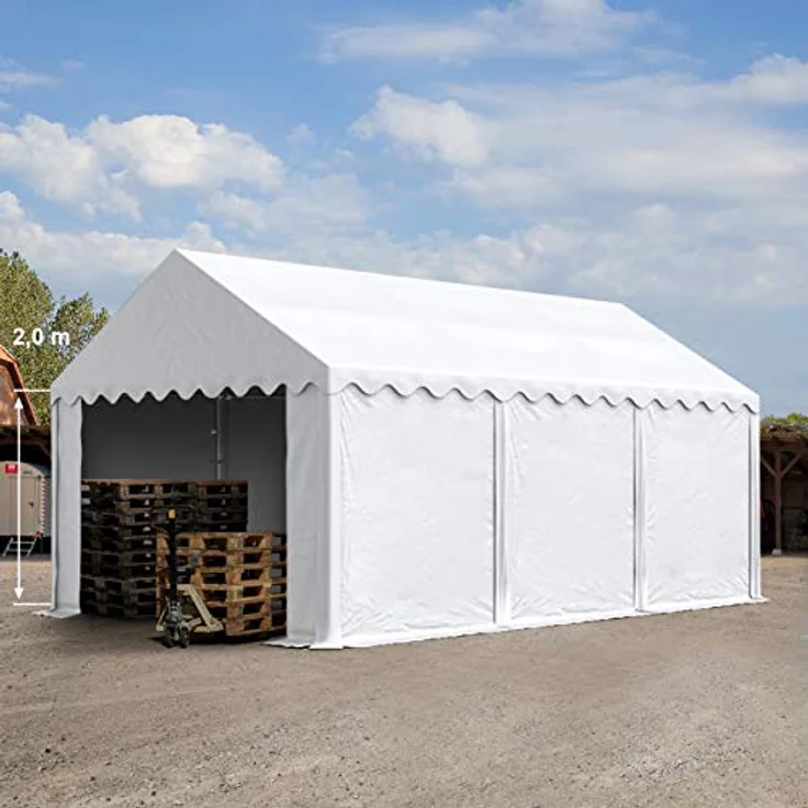 TOOLPORT Lagerzelt 3x6 m Industriezelt Unterstand PVC Plane 750 N weiß mit Bodenrahmen und Dachverstärkung – Bild 2