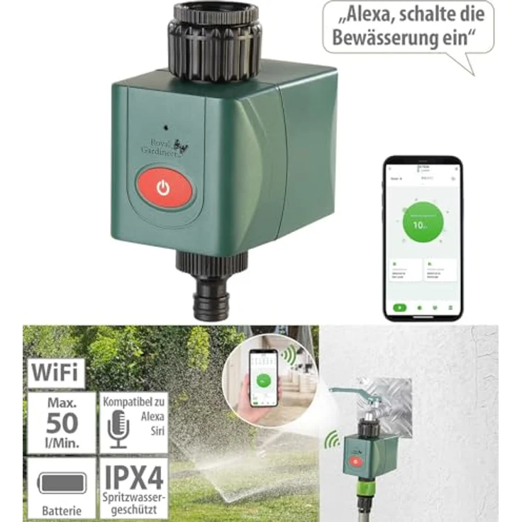 Royal Gardineer Elesion WLAN-Bewässerungscomputer BWC-610 mit Ventil, Wetterdatenabgleich via App, sprachsteuerbar, bis zu 10 Bewässerungszyklen pro Tag – Bild 3