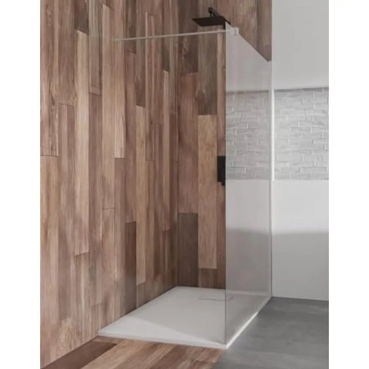 BADLAND Walk-In Dusche KETIL 100x195 mit Duschwanne VIDAR 80x100, Duschabtrennung Transparent Nano Glas, Duschtasse Weiß Steinoptik SMC, Ablaufgarnitur Ø 90 mm
