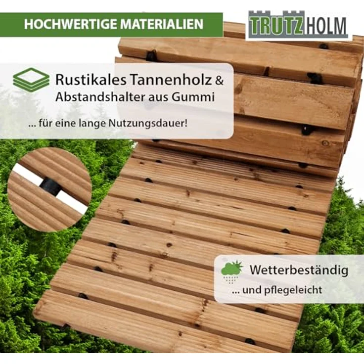 TRUTZHOLM 2X Holzpfad ausrollbar 250x43x2 cm rustikales Tannenholz mit Anti-Rutsch Oberfläche wetterfester Holzweg für Garten, Hinterhof, Strand - Pflegeleichter Rollweg zur Gartengestaltung – Bild 2