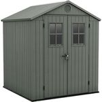 Keter Gartenhaus Darwin 6 x 6, Holzoptik, Salbeigrün, 3,3 m², 190 x 183 x 221 H cm