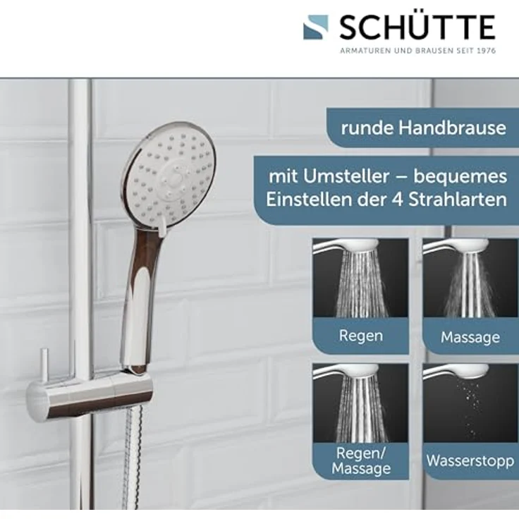 Schütte Handbrause NAPOLI, (Set), mit Schlauch, 3 Strahlarten, Wassersparfunktion, Chrom – Bild 2