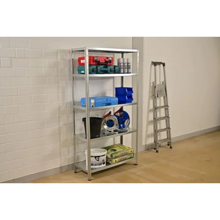 SCHULTE Regalwelt Steckregal mit 5 PowerMAX Fachböden, 65 kg Tragkraft, 190x100x40 cm (HxBxT), verzinkt, Lagerregal, Werkstattregal, Kellerregal, Garagenregal, Metallregal – Bild 2
