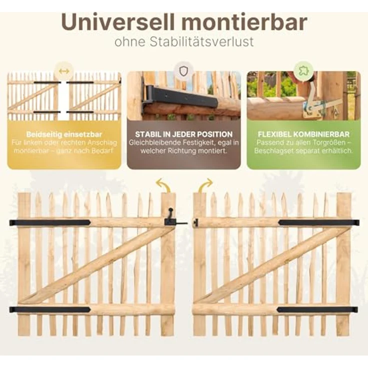 STILTREU Gartentor Classic Staketenzaun-Tor, Edelkastanie, 75 cm x 80 cm, langlebig und handgefertigt – Bild 6