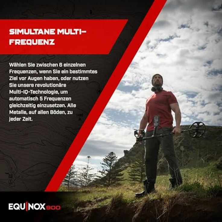 Minelab Equinox 900, Multifrequenz Metalldetektor mit 119-Zielidentifikation, wasserdicht bis 5 m, inkl. Bluetooth-Kopfhörer und 2 Suchspulen – Bild 3