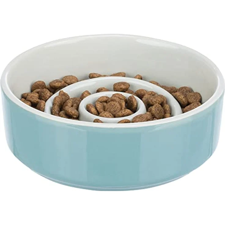 TRIXIE Slow Feeding Napf, Anti Schling Napf Für Hunde, Keramik, 0,9 L/Ø 17 cm, Grau/Blau - 24521 – Bild 1