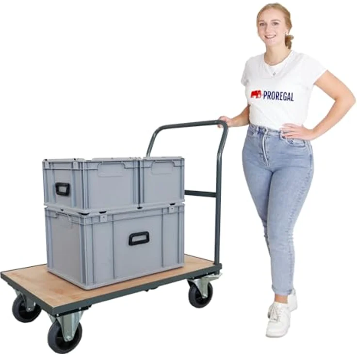 PROREGAL® Transportwagen Profi Plattformwagen, 450kg Traglast, pulverbeschichteter Stahl, Lichtblau, HxBxT 102x60x98cm – Bild 6
