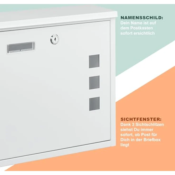 relaxdays Wandbriefkasten, Briefkasten mit Sichtfenster für DIN C4-Post, weiß – Bild 8
