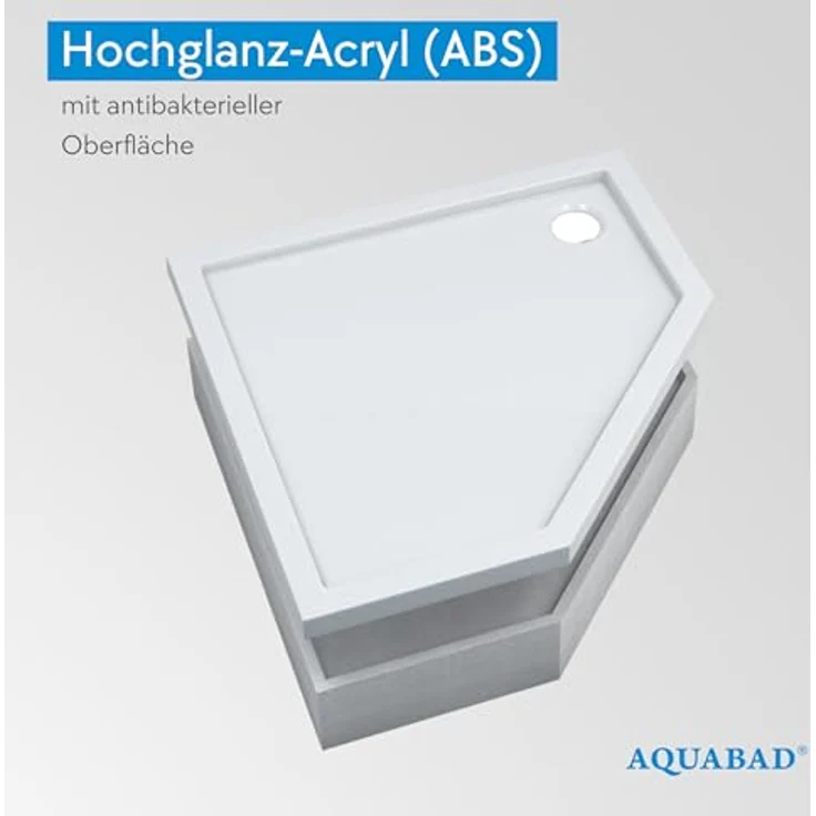 Aquabad® Duschwanne BASIC Smooth White, Fünfeck, Acryl, 90x90 cm mit Styroporträger und Ablaufgarnitur – Bild 4