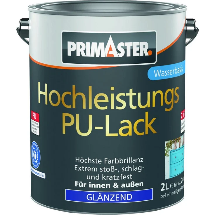 Primaster Hochleistungs PU-Lack, Acryl-Buntlack cremeweiß glänzend, 2 L für innen & außen