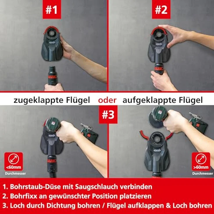 Starmix Bohrstaub-Düse Bohrfixx 60 Plus, haftet selbst an der Wand, auch geeignet für größere Bohrlöcher, 110134, Werkzeugzubehör, Gummierter Rand, Zeitersparnis – Bild 4