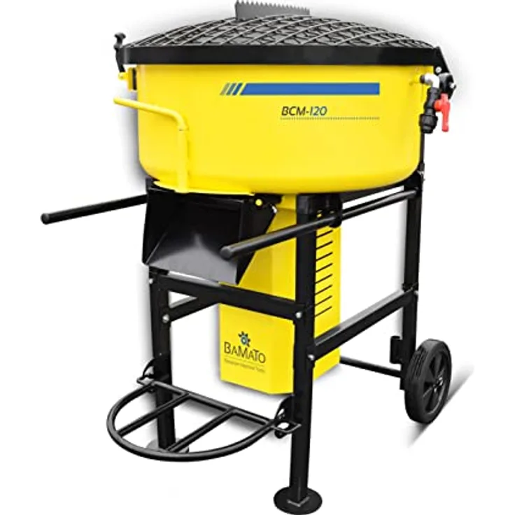 BAMATO Betonmischer BCM-120, Zwangsmischer mit 1500 Watt Motor, 120 Liter Trommel, Wasseranschluss und Sackaufreißer