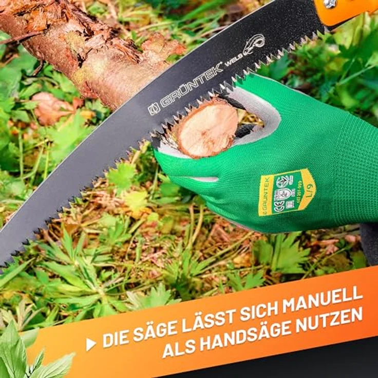 Grüntek Milena, Handsäge mit Teleskopstiel (100-240 cm), dreifach gezahntem Sägeblatt aus Kohlenstoffstahl, Aluminium und ergonomischem Griff, Silber/Gelb/Grün – Bild 4