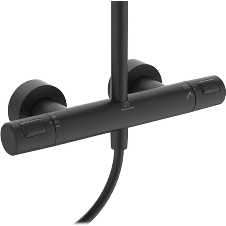 Ideal Standard Ceratherm T25 Duschsystem, Wassersparende Regenbrause mit 1-Funktionshandbrause und Verbrühschutz (CoolBody), Höhenverstellbar, Schwarz Matt – Bild 2