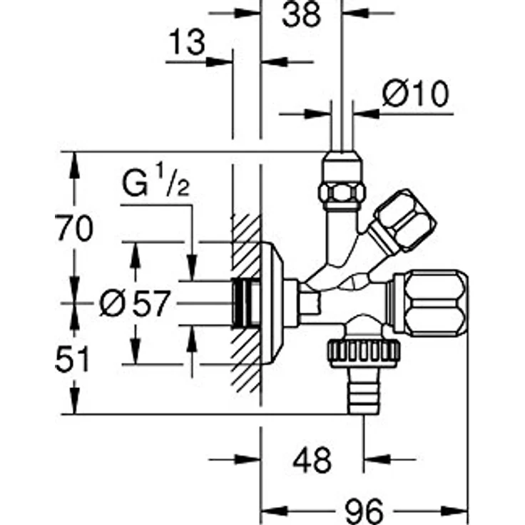 GROHE Original WAS Sicherungstechnik - KOMBI-ECKVENTIL mit selbstdichtendem Anschlussgewinde, Wandanschluss 1-2 Zoll, Abgang 3-8 Zoll, Abgang 3-4 Zoll mit Schlauchanschluss 22036000 – Bild 4